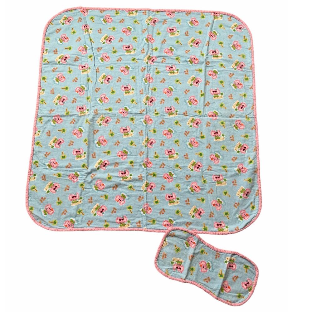 Handmade Baby Girls Blanket Tropical Elephant with Matching Burp Rag Cloth 38x38